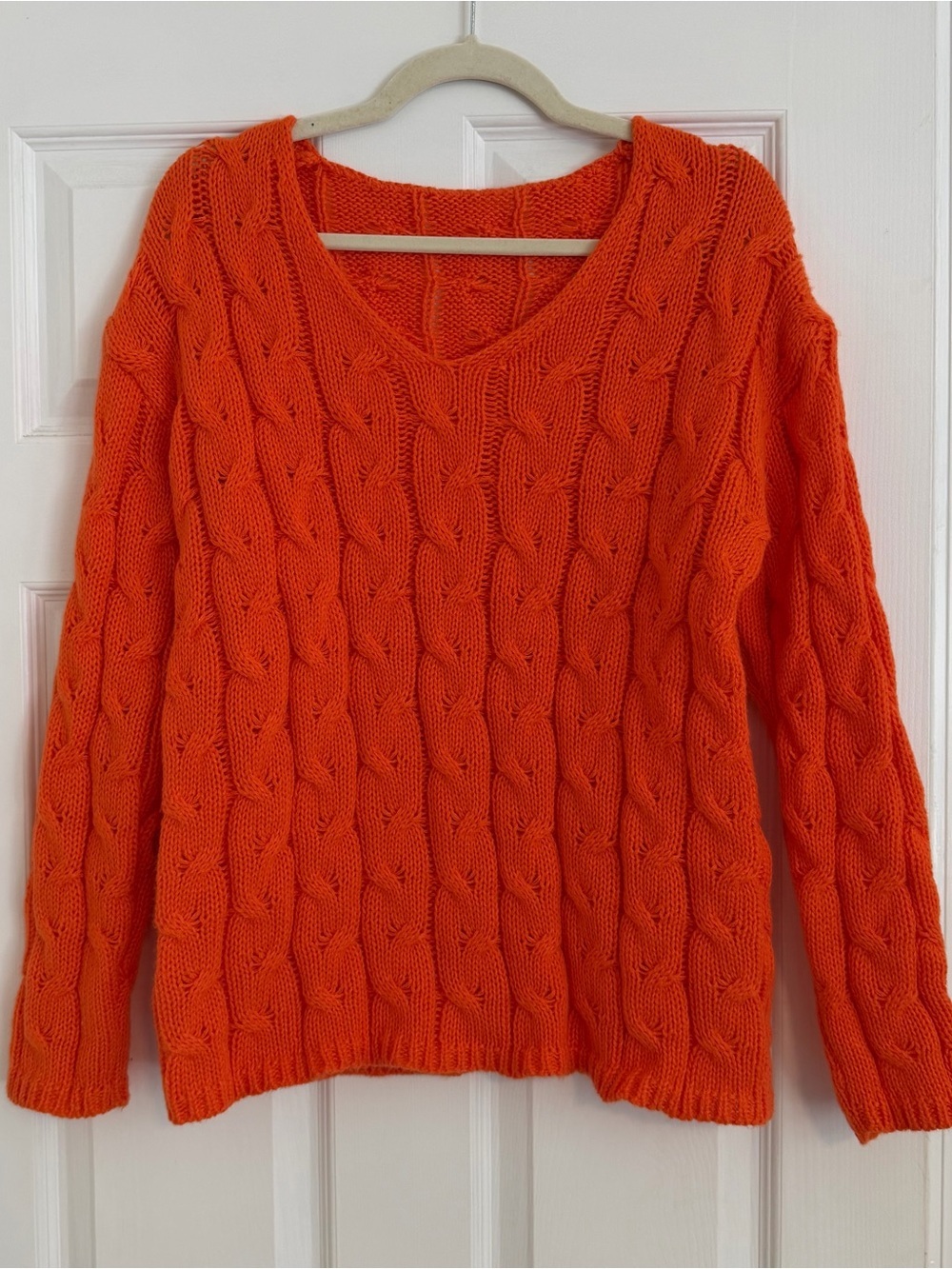 Orange Cable Knit Sweater Medium Soft Cashmere Blend Cozy Fall Pullover